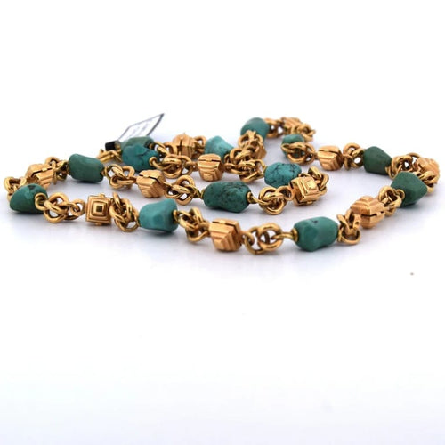 Collier Collier vintage - Collier en or jaune 18 kt avec turquoise 58 Facettes