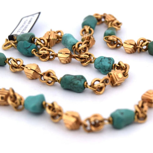 Collier Collier vintage - Collier en or jaune 18 kt avec turquoise 58 Facettes