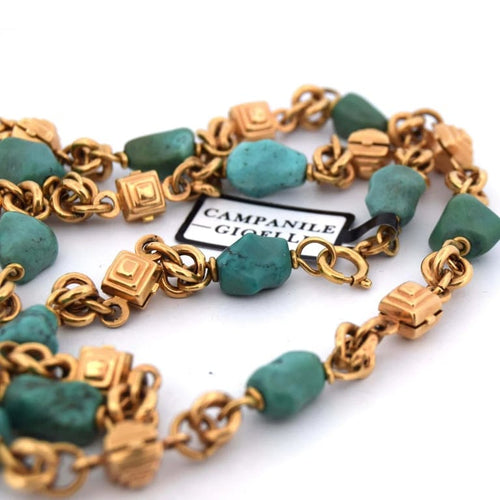 Collier Collier vintage - Collier en or jaune 18 kt avec turquoise 58 Facettes
