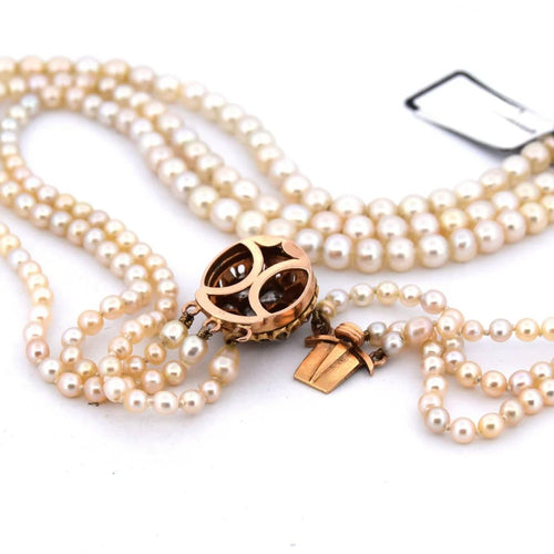 Collier Collier ancien en or jaune 18 carats avec perles et diamants 58 Facettes