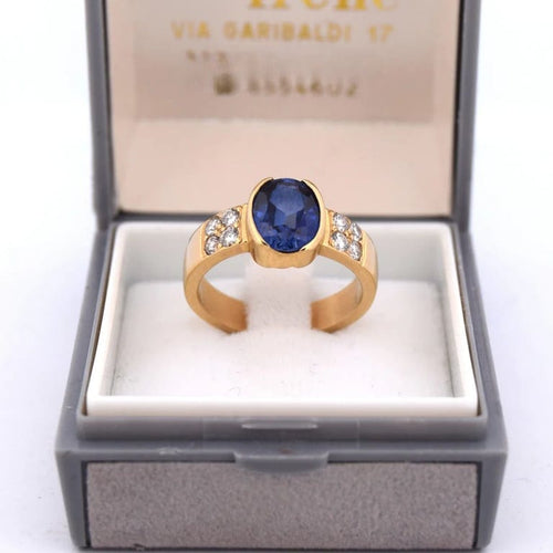 Bague 56 Bague vintage en or jaune 18 carats avec saphir et diamants 58 Facettes