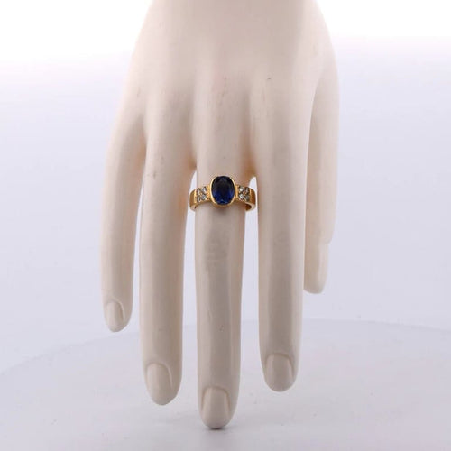 Bague 56 Bague vintage en or jaune 18 carats avec saphir et diamants 58 Facettes