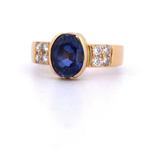 Bague 56 Bague vintage en or jaune 18 carats avec saphir et diamants 58 Facettes