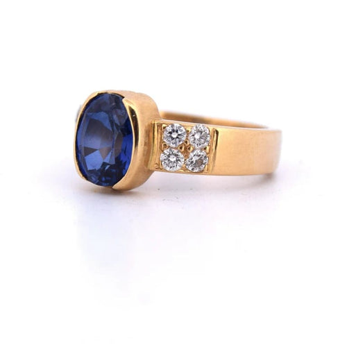 Bague 56 Bague vintage en or jaune 18 carats avec saphir et diamants 58 Facettes