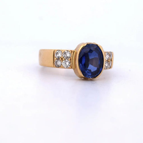 Bague 56 Bague vintage en or jaune 18 carats avec saphir et diamants 58 Facettes