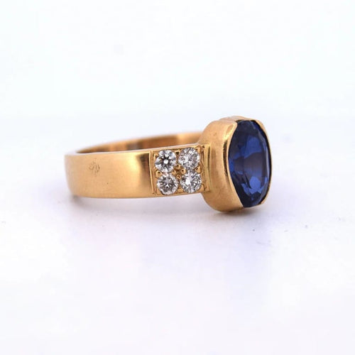 Bague 56 Bague vintage en or jaune 18 carats avec saphir et diamants 58 Facettes