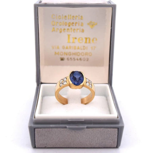 Bague 56 Bague vintage en or jaune 18 carats avec saphir et diamants 58 Facettes