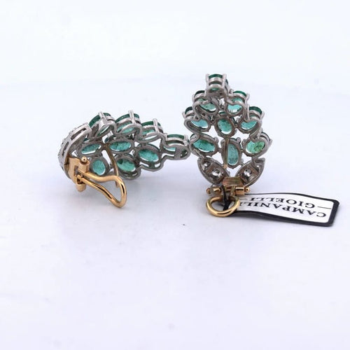 Boucles d'oreilles Boucles d'oreilles en platine avec émeraudes et diamants 58 Facettes