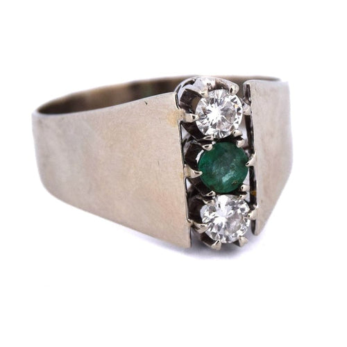 Bague 57 Bague vintage en or blanc 18 carats avec émeraude et diamants 58 Facettes AN497 '(0569)
