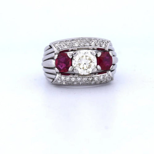 Bague 54 Bague vintage en or blanc 18 carats avec diamants et rubis 58 Facettes