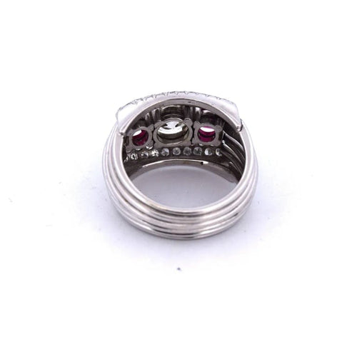 Bague 54 Bague vintage en or blanc 18 carats avec diamants et rubis 58 Facettes