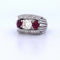 Bague 54 Bague vintage en or blanc 18 carats avec diamants et rubis 58 Facettes