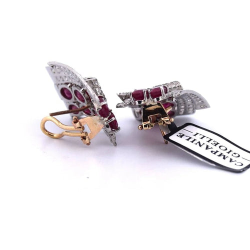 Boucles d'oreilles Boucles d’oreilles en platine et or jaune 18 carats rubis et diamants 58 Facettes