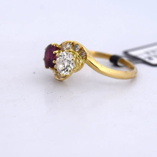 Bague 55 Bague vintage en or jaune 18 carats avec rubis et diamants 58 Facettes