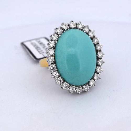 Bague 54 Bague vintage en or blanc 18 carats avec turquoise cabochon et diamants 58 Facettes AN503