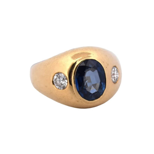 Bague 52 Bague vintage en or jaune 18 carats avec saphir 2,80 ct et diamants 58 Facettes