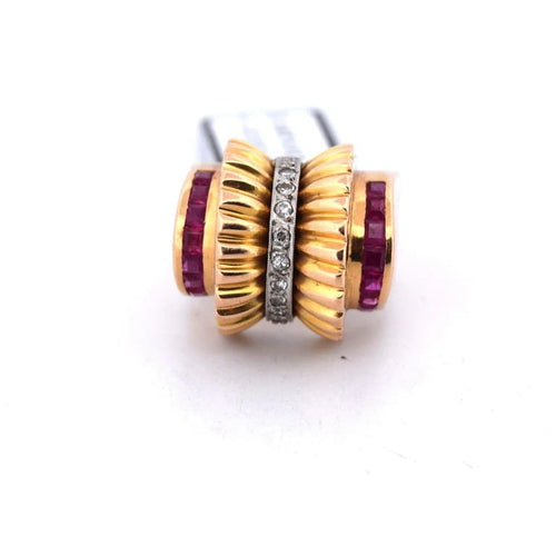 Bague 53 Bague vintage en or jaune 18 ct avec rubis carrés et diamants 58 Facettes