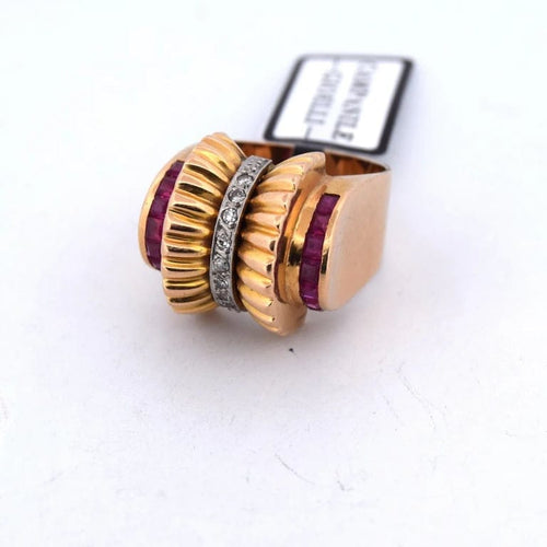 Bague 53 Bague vintage en or jaune 18 ct avec rubis carrés et diamants 58 Facettes