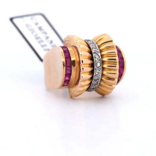 Bague 53 Bague vintage en or jaune 18 ct avec rubis carrés et diamants 58 Facettes