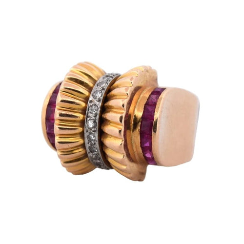 Bague 53 Bague vintage en or jaune 18 ct avec rubis carrés et diamants 58 Facettes