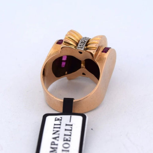 Bague 53 Bague vintage en or jaune 18 ct avec rubis carrés et diamants 58 Facettes