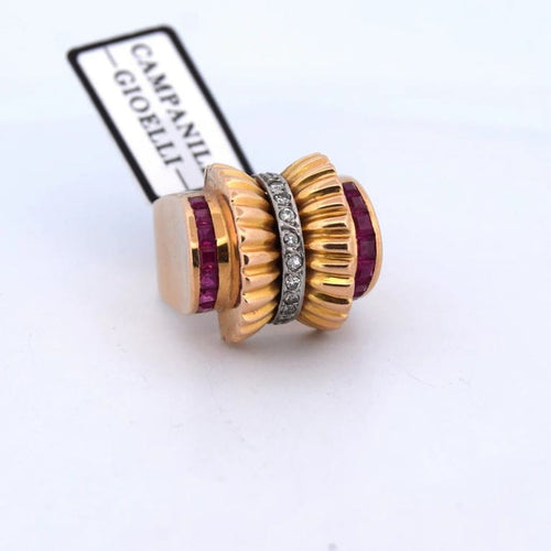 Bague 53 Bague vintage en or jaune 18 ct avec rubis carrés et diamants 58 Facettes