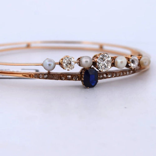 Bracelet Bracelet vintage en or jaune 18 carats avec perles, saphir et diamants 58 Facettes