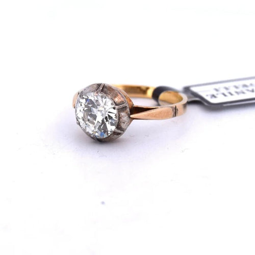 Bague 54 Bague ancienne en or jaune et blanc 18 carats avec diamant 2,00 ct 58 Facettes