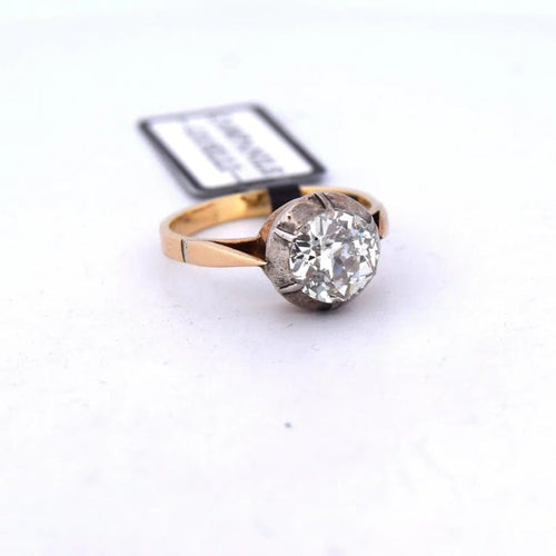 Bague 54 Bague ancienne en or jaune et blanc 18 carats avec diamant 2,00 ct 58 Facettes