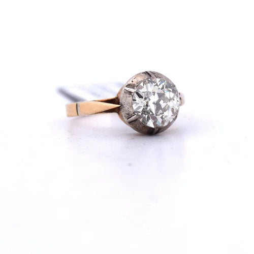 Bague 54 Bague ancienne en or jaune et blanc 18 carats avec diamant 2,00 ct 58 Facettes