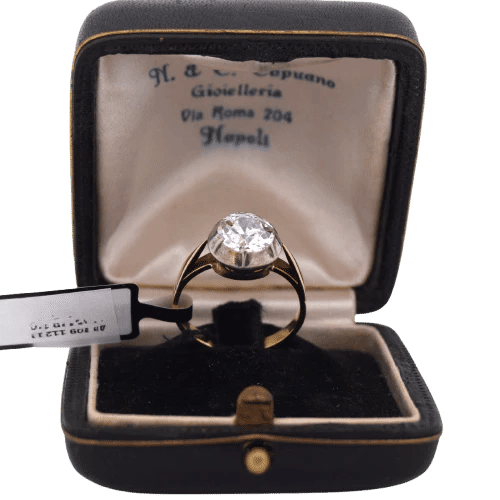 Bague 54 Bague ancienne en or jaune et blanc 18 carats avec diamant 2,00 ct 58 Facettes