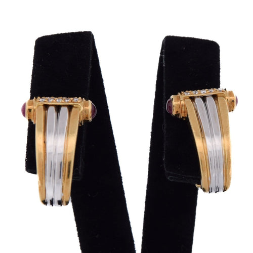Boucles d'oreilles Piaget - Boucles d'oreilles en or jaune 18 carats, diamants et rubis 58 Facettes OR185 '(00529)