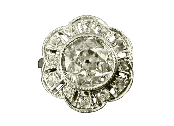 Bague 52 Bague Art déco fleur en platine et diamants 58 Facettes