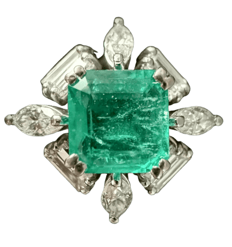 Bague 56 Bague en or blanc 18 carats avec émeraude 2,20 ct et diamants 2,20 ct 58 Facettes