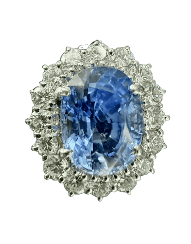 Bague 57 Bague marguerite en or blanc 18 carats avec saphir de Ceylan et diamants 58 Facettes
