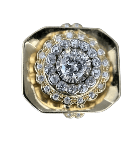 Bague 59 Bague ancienne en or blanc et jaune 18k sertie de diamants 58 Facettes