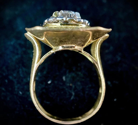 Bague 59 Bague ancienne en or blanc et jaune 18k sertie de diamants 58 Facettes