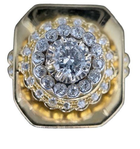 Bague 59 Bague ancienne en or blanc et jaune 18k sertie de diamants 58 Facettes