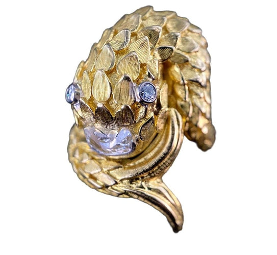 Bague 53 Bague crocodile en or jaune 18 carats avec diamants 58 Facettes