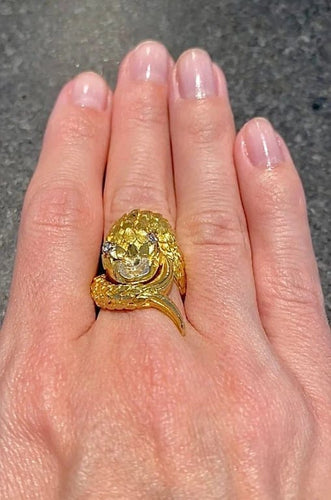 Bague 53 Bague crocodile en or jaune 18 carats avec diamants 58 Facettes