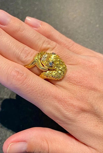 Bague 53 Bague crocodile en or jaune 18 carats avec diamants 58 Facettes