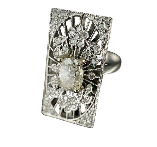 Bague 54 Bague rectangulaire en platine sertie de diamants 58 Facettes