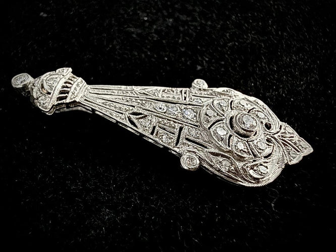 Pendentif Art nouveau - Pendentif en platine serti de diamants 58 Facettes