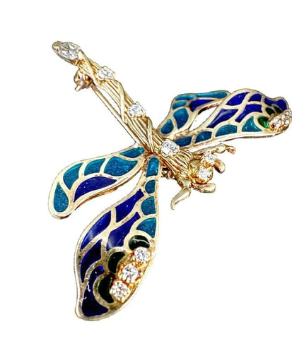 Broche Broche libellule en or jaune 14 carats, émail et diamants 58 Facettes