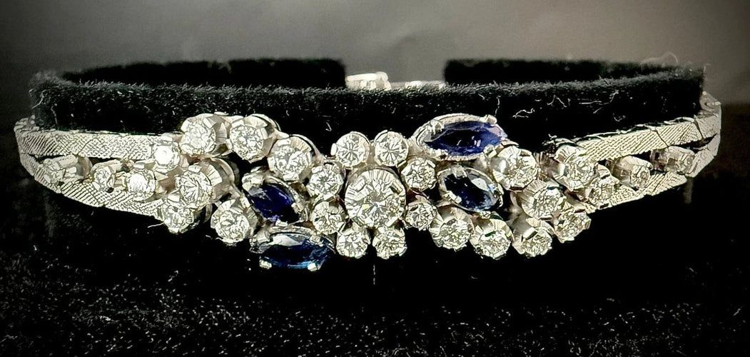 Bracelet Bracelet maille écaille en or blanc 18 carats, diamants et saphirs 58 Facettes