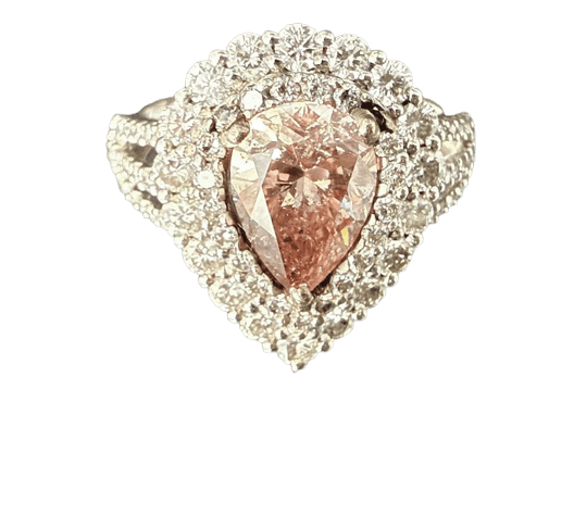 Bague 54 Bague en or blanc 18 carats sertie d’un diamant rose taille poire 58 Facettes