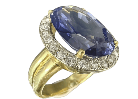 Bague 63 Bague en or jaune 18 carats avec tanzanite 16 ct et diamants 58 Facettes