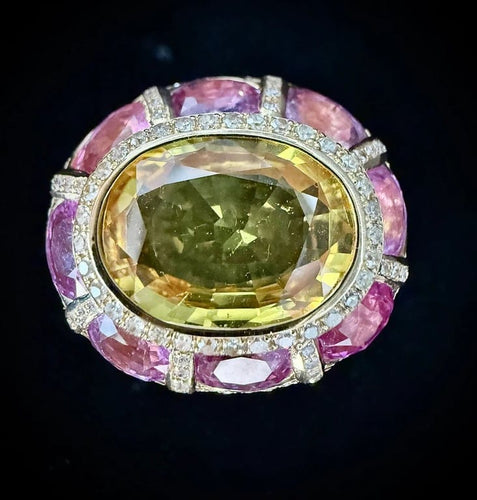 Bague 50.5 Bague en or jaune 18 carats aux saphirs jaunes et roses 58 Facettes