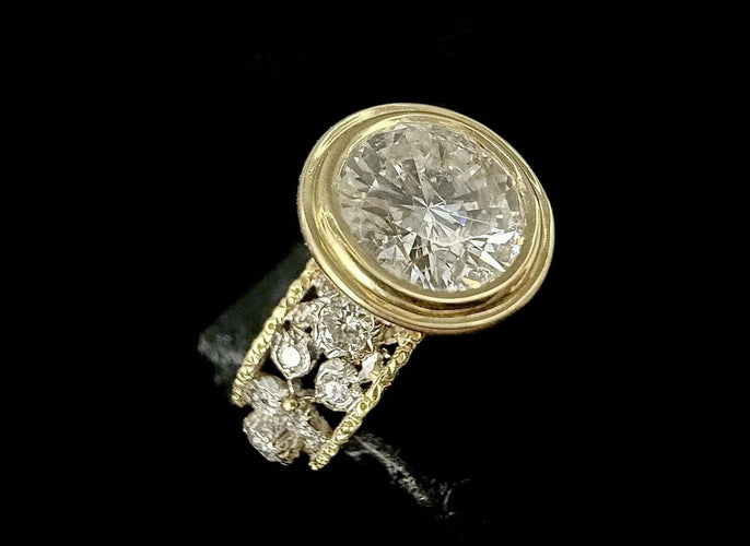 Bague 53 Bague solitaire en or blanc et or jaune 18 carats avec diamant 4 ct 58 Facettes