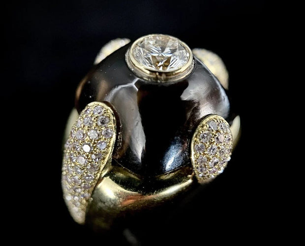 Bague 53.5 Bague en or jaune 18 carats améthyste cabochon et diamants 58 Facettes